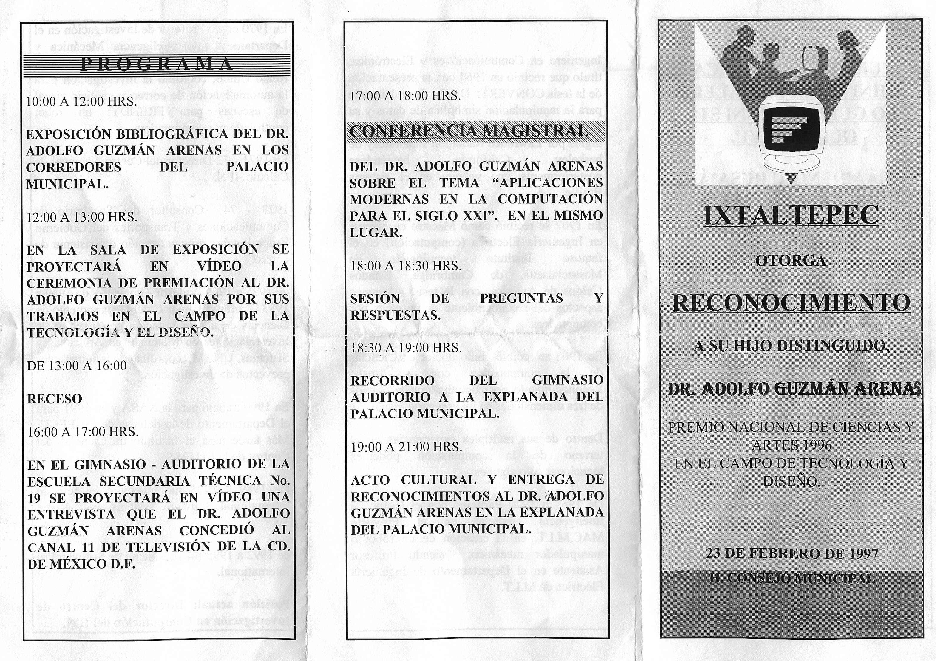 Programa, Celebran el Premio Nacional de Ciencias en Ixtaltepec Oaxaca, 1997