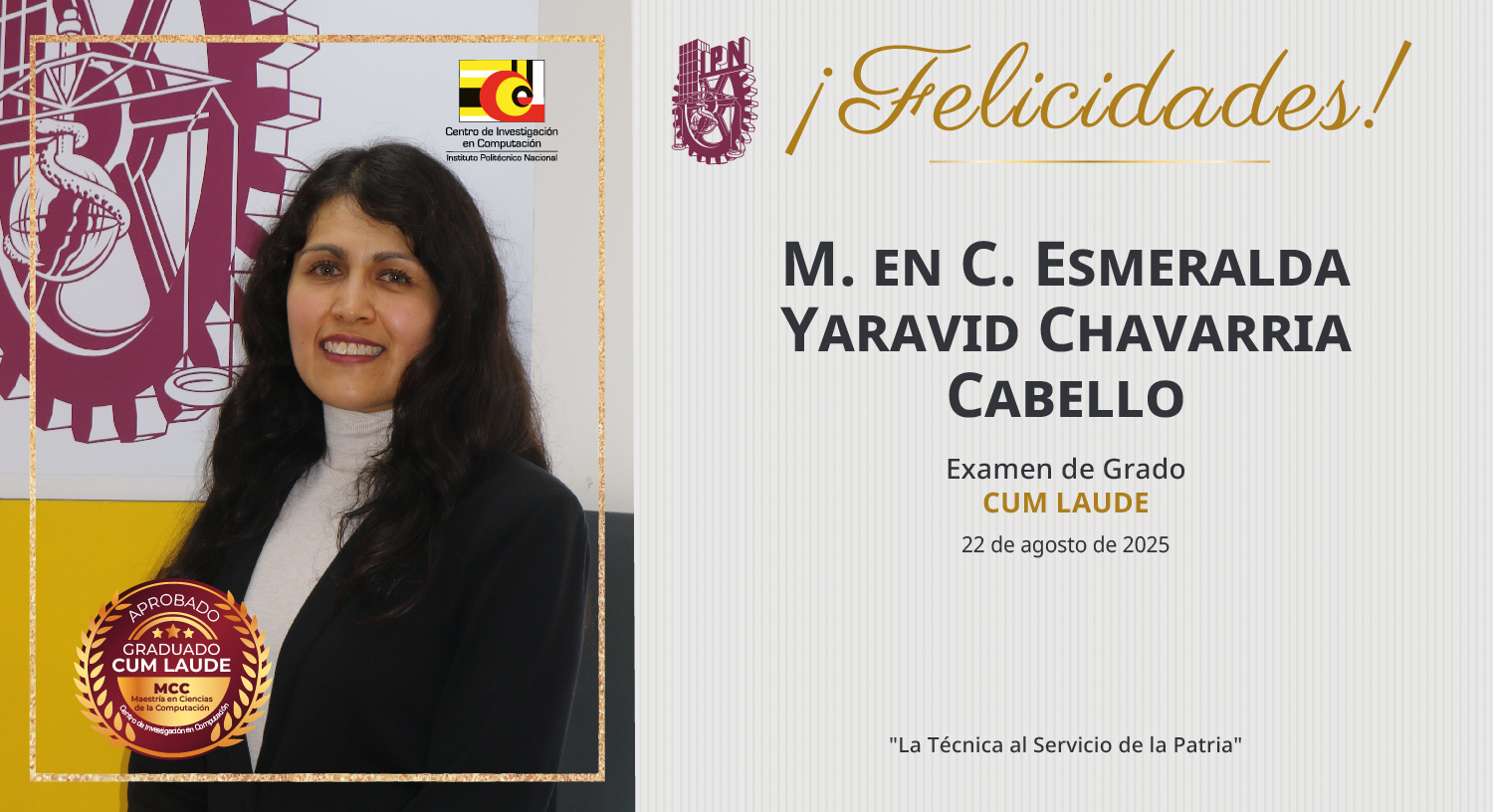Felicitación Examen de grado-MCC-Esmeralda Yaravid Chavarria Cabello